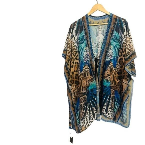 Janice Mixed Animal Kimono Cover-Up OS NWT Resortcore Glam Jungle Swimwear - Picture 1 of 10